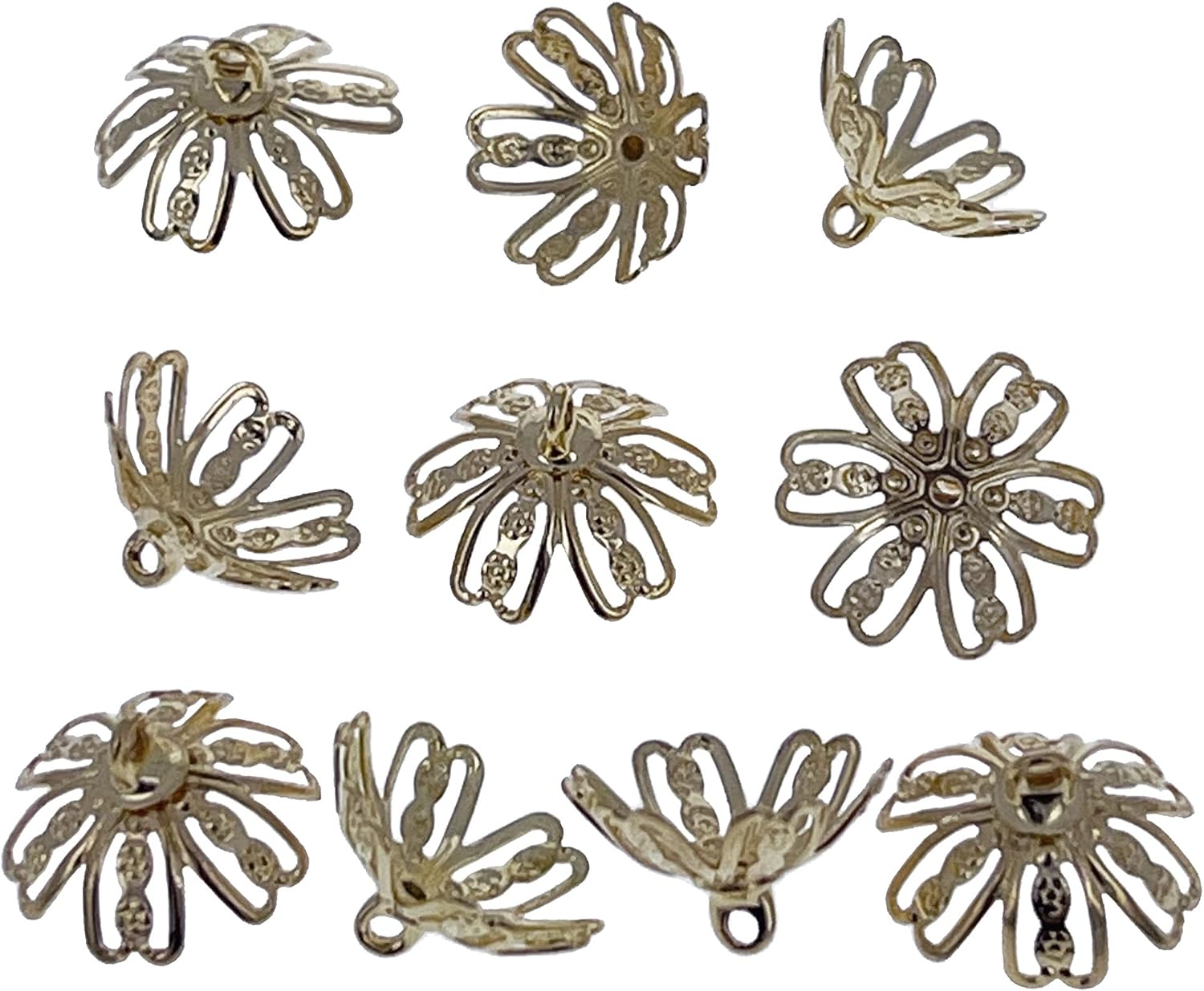 10 Large Gold Tone Metal Ornament Caps Egg Top Findings, End Caps 0.59 Inches