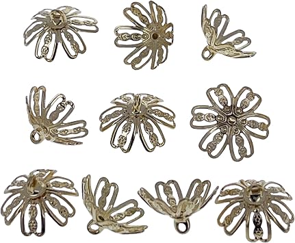 10 Large Gold Tone Metal Ornament Caps - Ball or Egg Top Findings, End Caps 0.59 Inches
