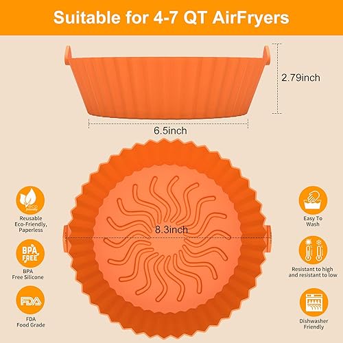 Miniatura 5 de Forro de silicona reutilizable para freidora de aire, accesorios redondos antiadherentes, fáciles de limpiar, bandeja de accesorios para freidora de