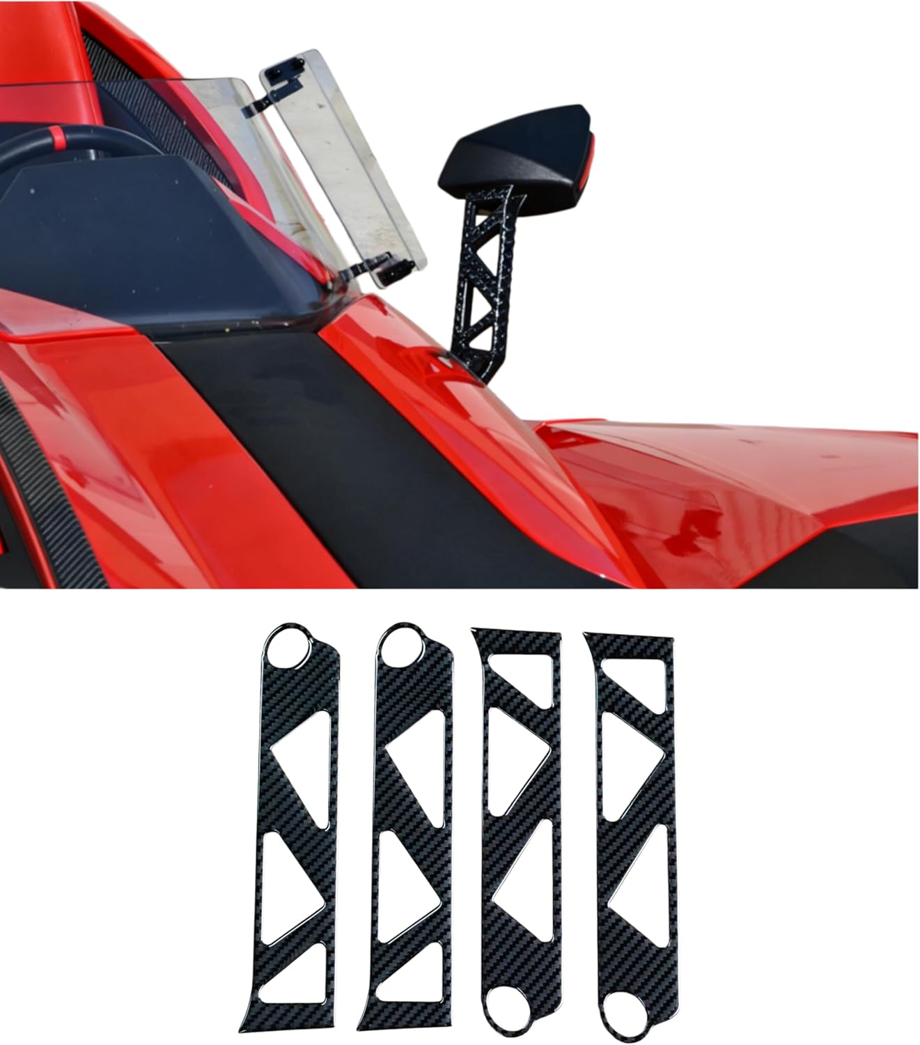 Carbon Fiber 4PCS (2 Pair) Peel & Stick Side View Mirror Upper Arm Trim for Polaris Slingshot 2015-2026