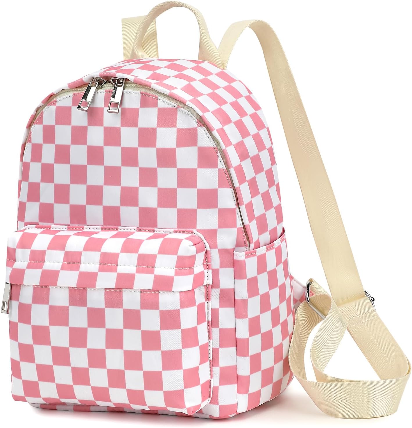 Mini Backpack Purse Fashion Small Backpack Casual Daypack for Women Girls School Travel (Checkered Pink)