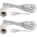 ABI E26 Light Bulb Socket to 2-Prong US AC Power Cord Adapter with On/Off Switch, 12 FT Cable (2 Pack)