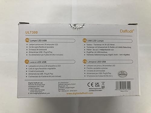 Miniatura 10 de Daffodil Lámpara de escritorio LED flexible con abrazadera y cuello de cisne ULT300 - Funciona con USB/batería, 3 ajustes de brillo para lectura e