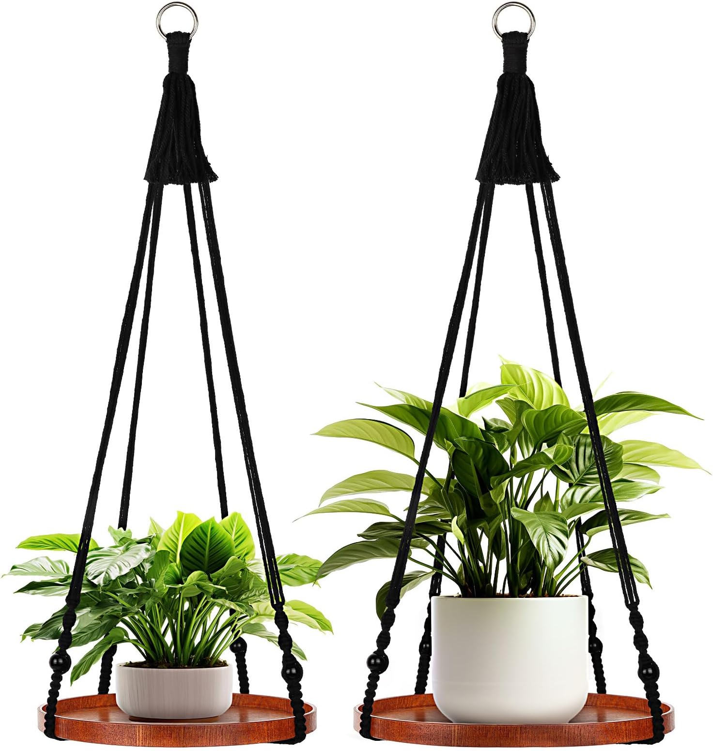 Macrame Plant Hanger with Wood Base Hanging Plant Holder