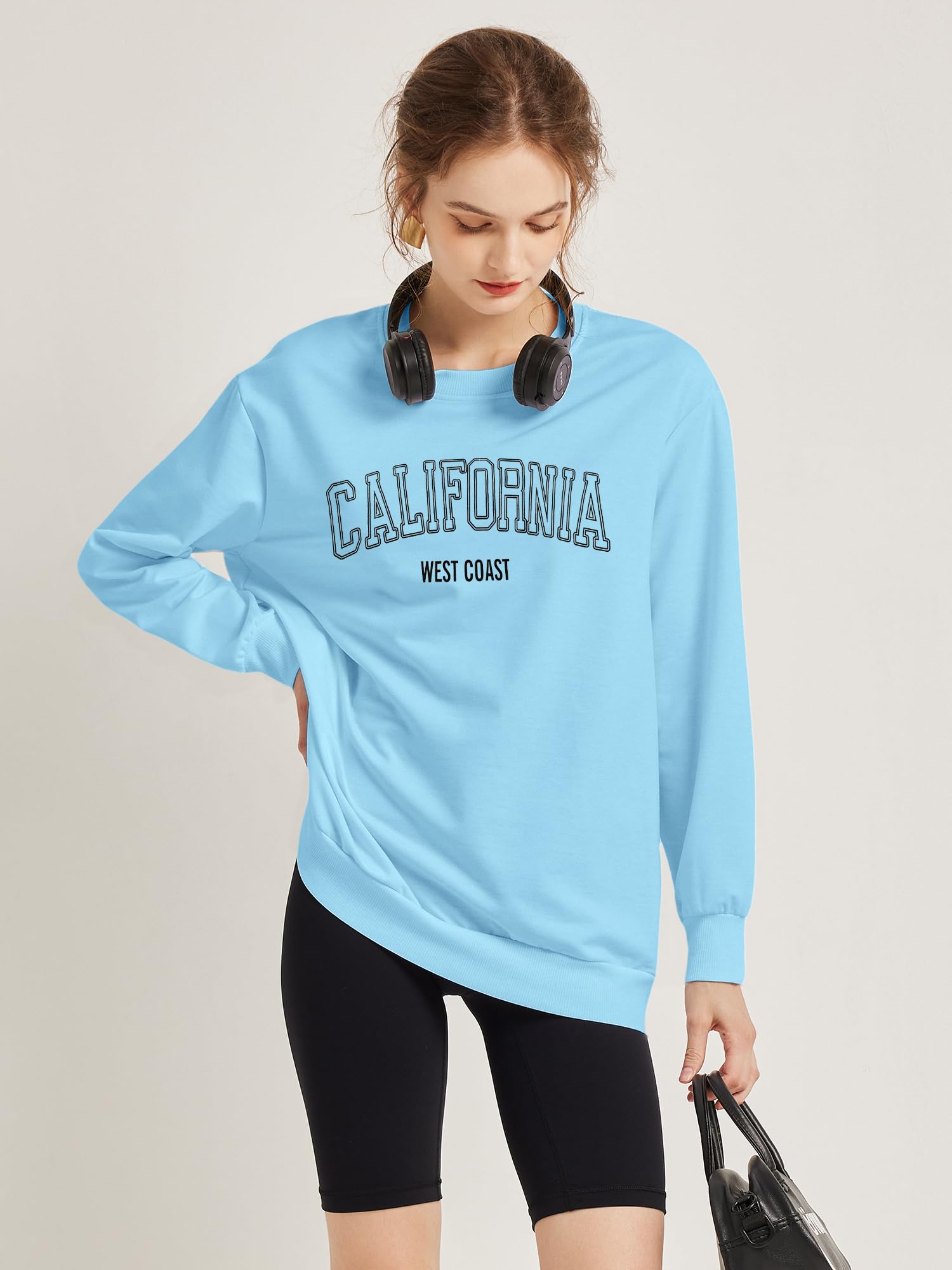 TAKEYAL Sweat-shirts graphiques surdimensionnés à manches longues Los Angeles Los Angeles Loose Col rond Pull Sweat-shirt
