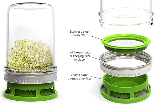 Miniatura 5 de Jarware Juego de 2 tapas para germinación de semillas, juego de 2 tapas para tarros de masón de boca ancha