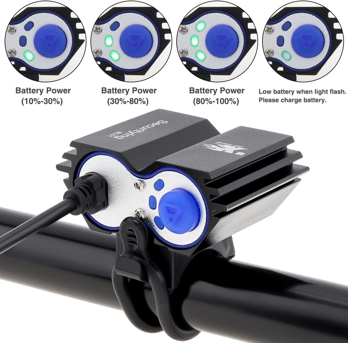 SecurityIng Waterproof 700 Lumens LED Bicycle Light 4 Modes Super Bright Bike Lamp Headlight + 8.4V Rechargeable Battery Pack + Charger for Camping, Cycling, Hiking, Riding