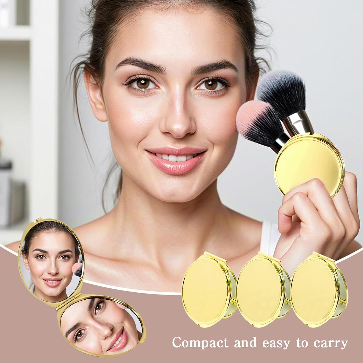 12 Pcs Portable Folding Compact Mirror Bulk with Storage Bag Mini Double Sided Makeup Mirror with 1X and 2X Magnification for Women Bridesmaid Travel Gifts (Gold)