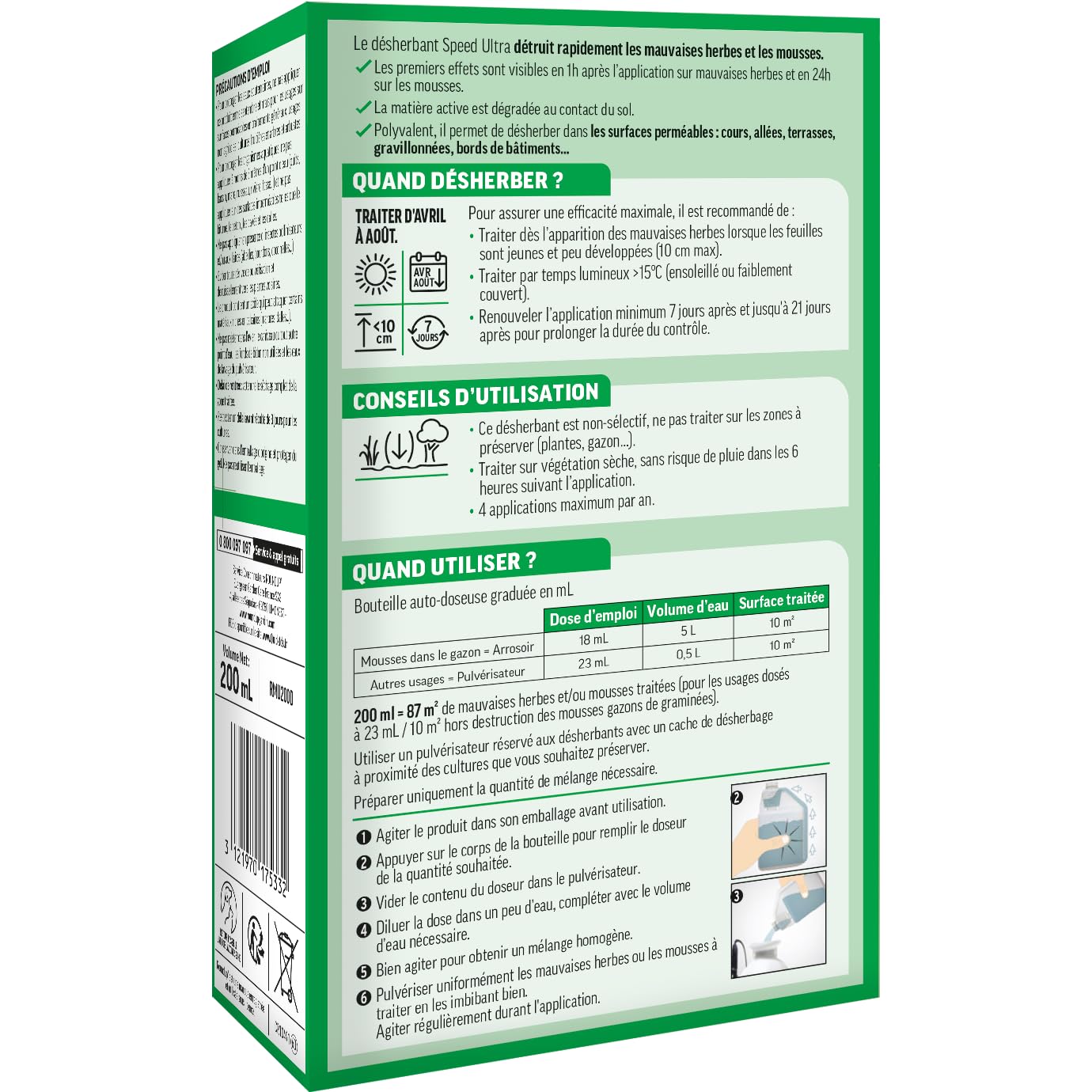 ROUNDUP Désherbant Concentré 2-en-1 Mauvaises Herbes Mousses 200ml
