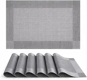 Kit 6 Jogos Americanos Retangulares 30x44cm em PVC com Fibras – Impermeável, Antiderrapante e Isolamento Térmico (Cinza)