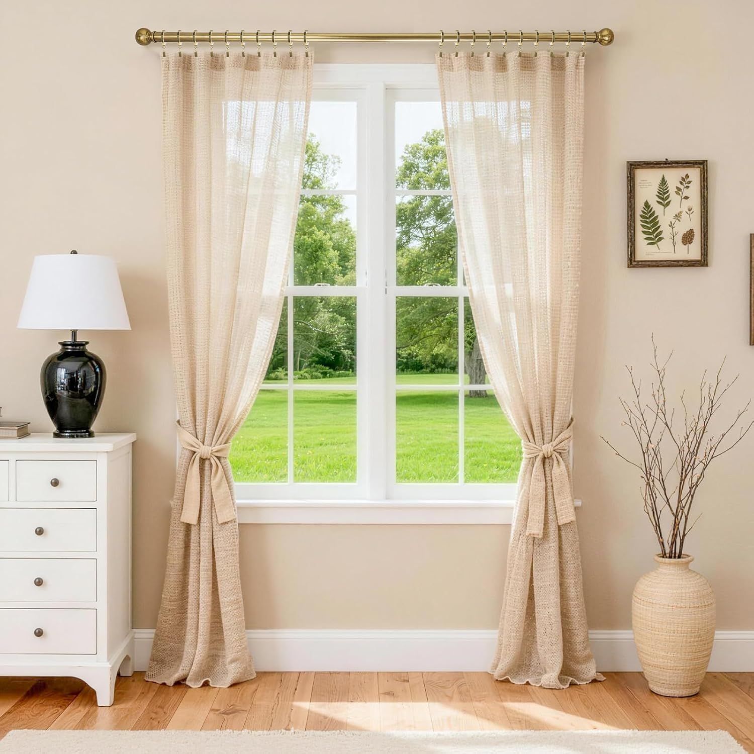 20 Pack Premium Easy Glide Curtain Rings with Clips, Metal Drapery Rings with Silent Nylon Inserts, 2 inch Diameter (1-5/8 inch Inside Diameter) Brushed Gold Curtain Rod Clips & Rings for Windows