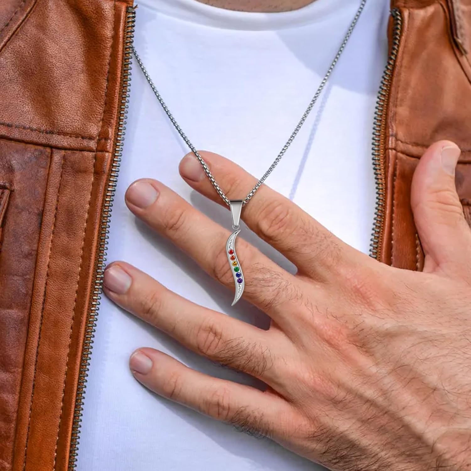 Hipunk Stainless Steel Rainbow Flag Pendant Necklace - Gay Pride Jewelry for Men and Women - Image 8