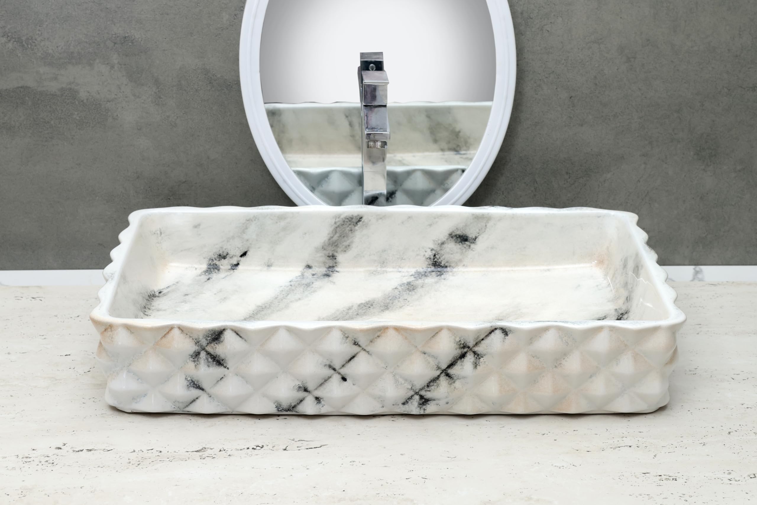 HISRE Designer Glossy Finish Table Top with Slim Rim Vessel Sinks For Bathrooms, Wash Basin For Restaurant, Hotel (Deer Design Wash Basin, 24 x 14 x 4.5 Inch) DM4604, photo 1 of 4