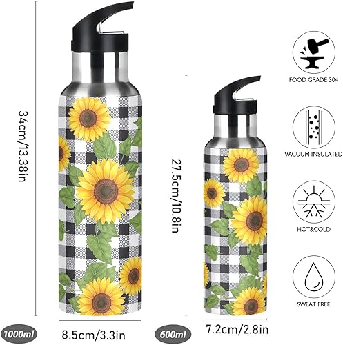 Miniatura 2 de Botella de agua aislada de acero inoxidable con popote de 32 onzas, botella de agua deportiva sin BPA aislada para gimnasio, viajes al aire libre,