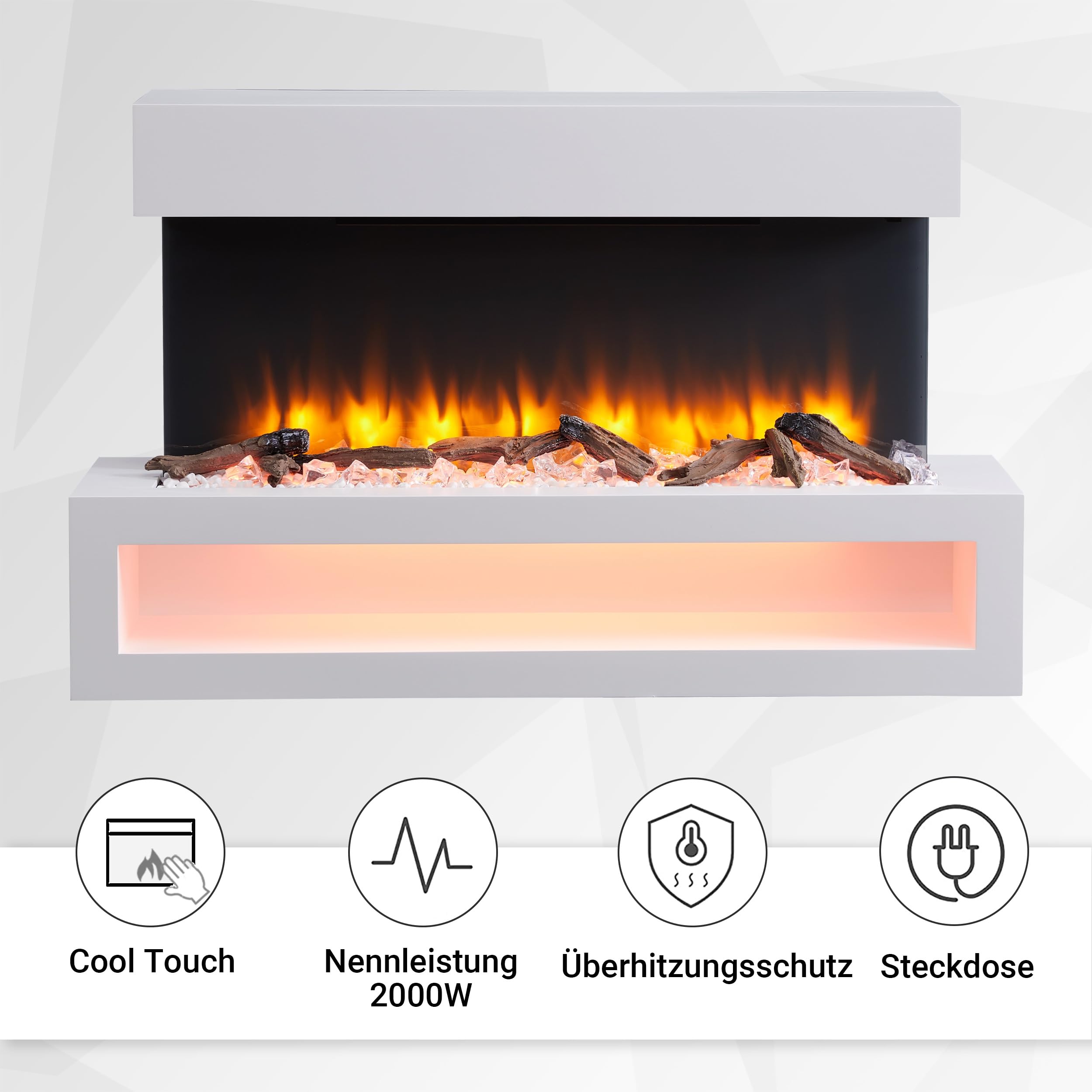 BALDERIA Elektrokamin Nikos, Elektrischer Wandkamin, Weiß