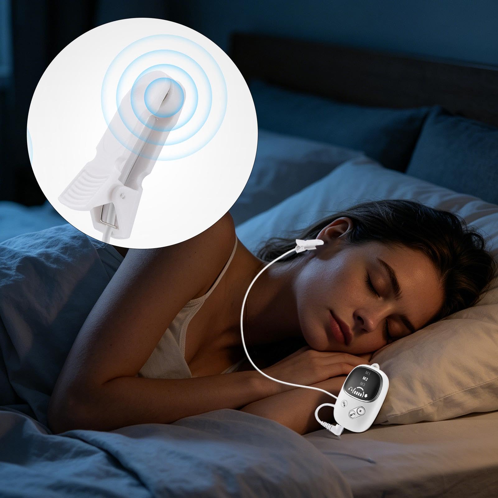 Dispositivo para dormir: máquina de relajación de 7 x 4,5 x 2 cm con clip para la oreja, herramienta de ritmo portátil, cuerpo de acero inoxidable ABS para el hogar, dormitorio