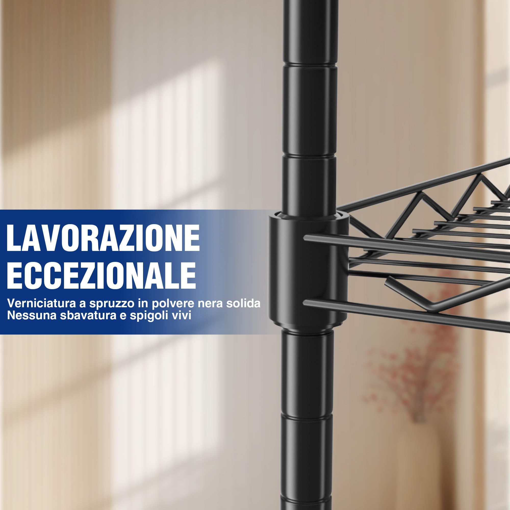 WORKPRO Ripiani in Filo Metallico per Casa e Ufficio, Scaffale Stretto, 5 Ripiani Regolabili in Acciaio, Capacità Fino a 250 kg, Dimensioni 44x29x130 cm, Leggero con 4 Piedini Regolabili, Nero