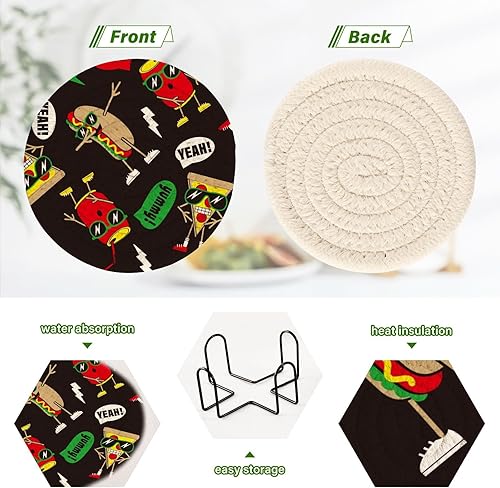 Miniatura 4 de Coasters Absorbant with Holder Set of 6 Coasters for Drinks Coasters for Office Porta Vasos para Mesas Funny Hot Dogs