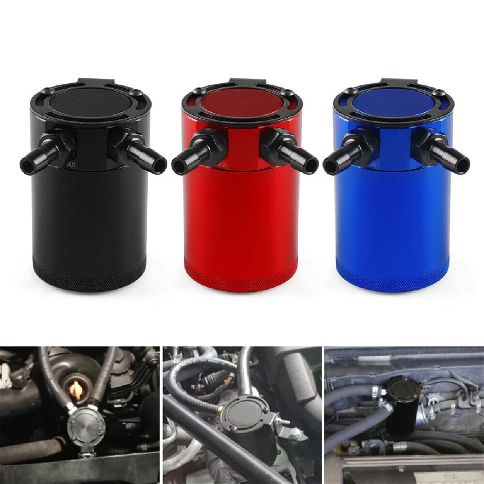 Uniwersalny zbiornik na olej 3/8" NPT z 2 portami i przegrodą do benzyny, oleju napędowego i turbosprężarki Crank Case Oil Breather Separator(Black)
