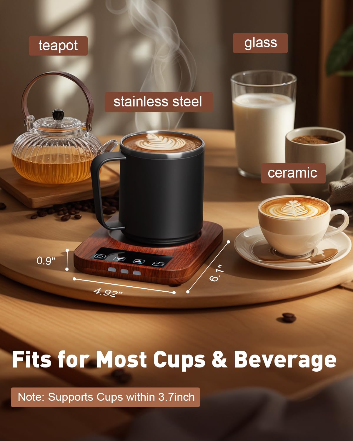 Calentador de tazas, calentador de tazas para computadora con taza de café de 15 onzas, calentador eléctrico de taza de café de 36 W con apagado automático, calentador inteligente de tazas de 9
