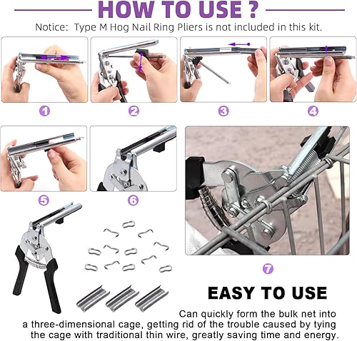 Miniatura 4 de Swpeet 3000 piezas de tapicería profesional tipo M, anillos de uñas de cerdo M, clips M, anillos de cerdo M grapas para fijación de vallas,
