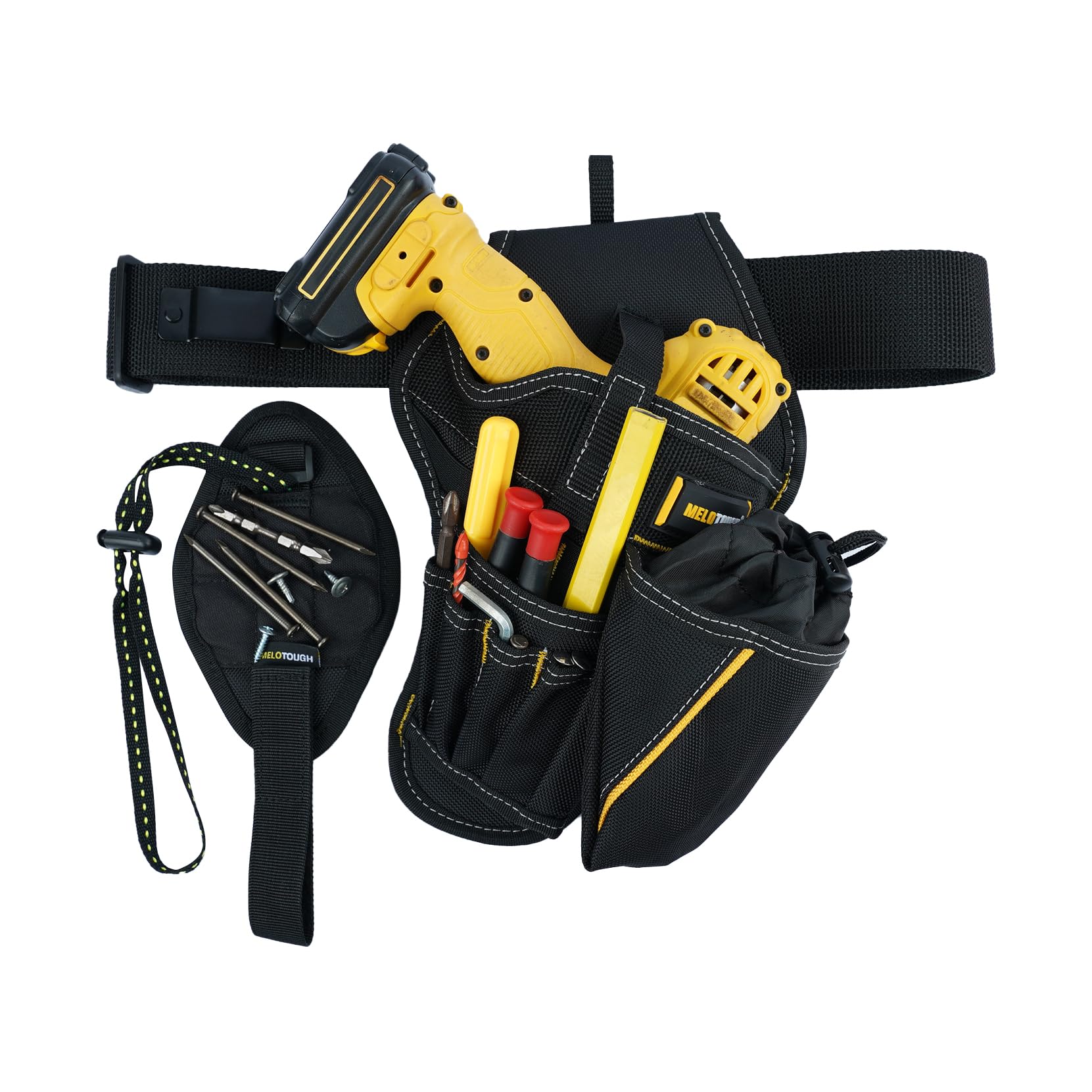MELOTOUGH Impact Holster 3 en 1 Étui pour perceuse avec bracelet magnétique, porte-outils avec pochette pour embouts (droitier)