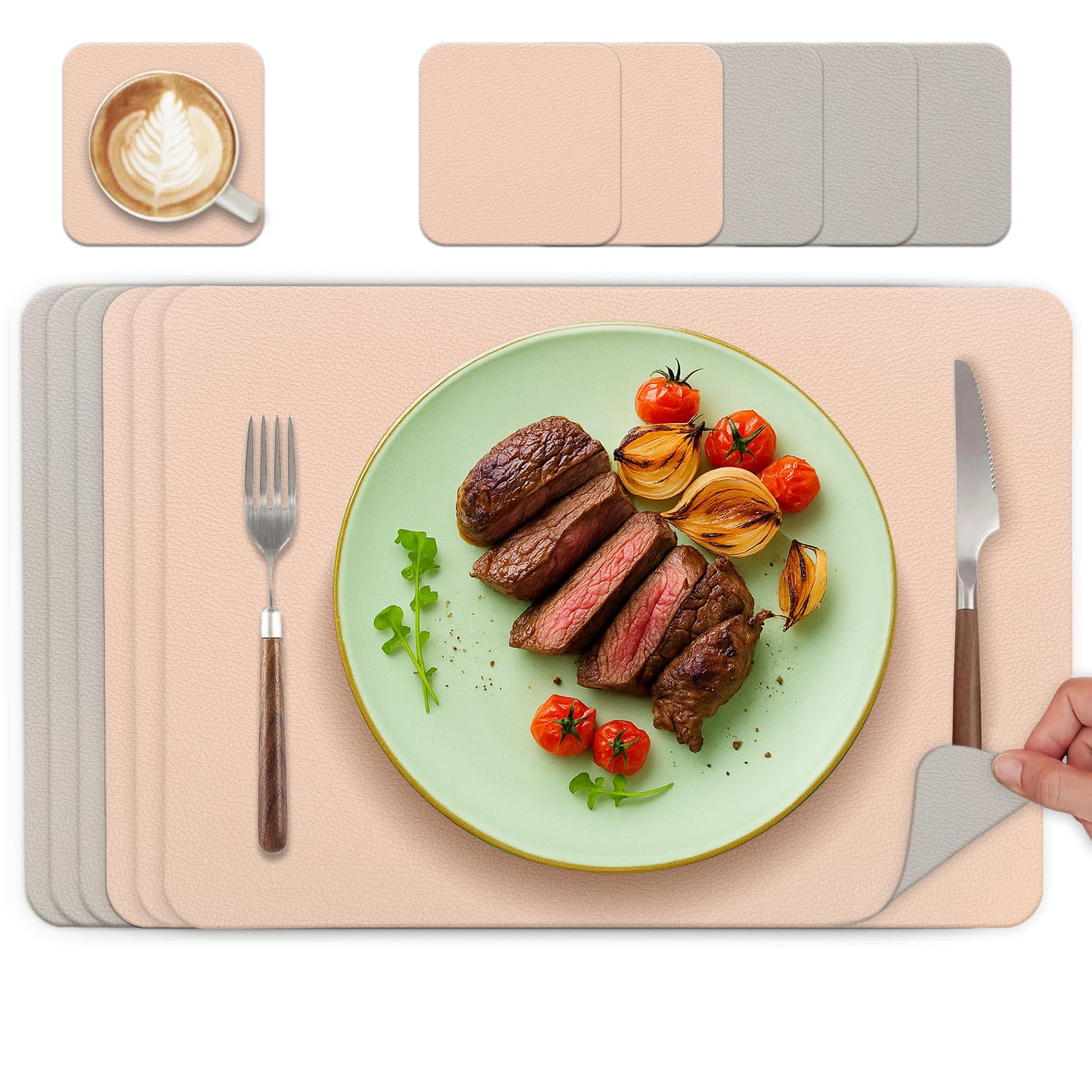 Tischsets Abwaschbar und Untersetzer, Platzset Leder Platzdeckchen Abwaschbar Doppelseitigen Tischsets Umkehrbares Tischset rutschfest Lederoptik