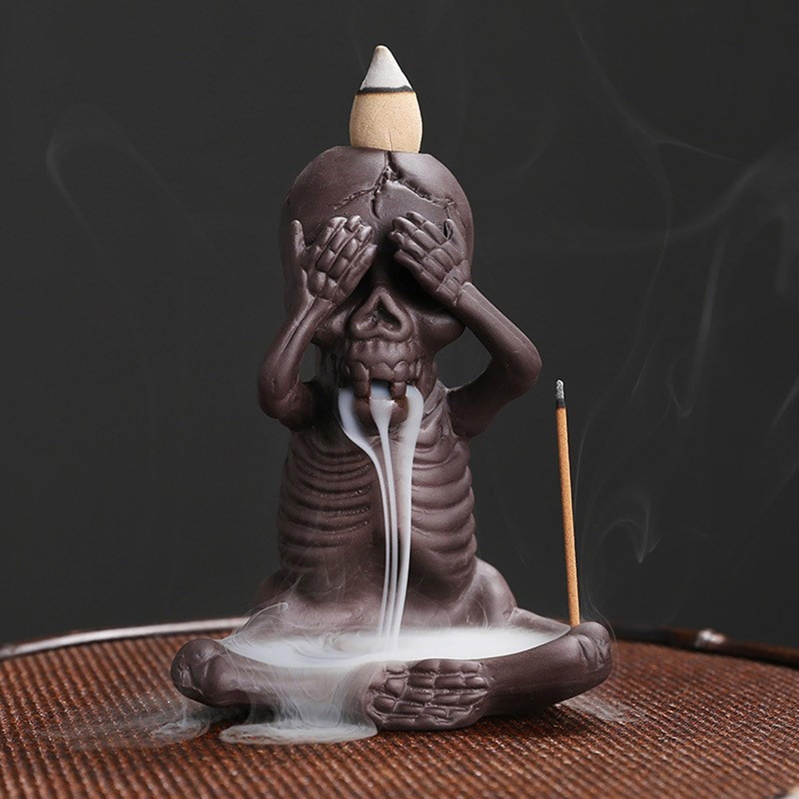 Porta coni di incenso a forma di teschio, in ceramica, per aromaterapia, per artigianato domestico, cascate