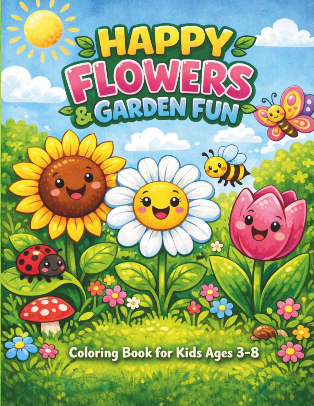 Happy Flowers & Garden Fun Coloring Book for Kids