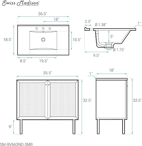 Vista 393 de Swiss Madison Classe - Lavabo de baño de roble de 24 pulgadas incluido