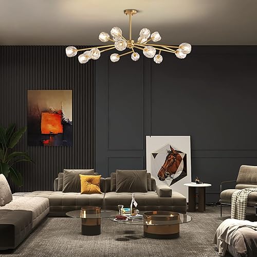 Miniatura 9 de APBEAM Lighting - Candelabro Sputnik de latón, lámpara colgante dorada, lámpara de techo de cristal empotrado, 18 luces de 47 pulgadas de ancho x