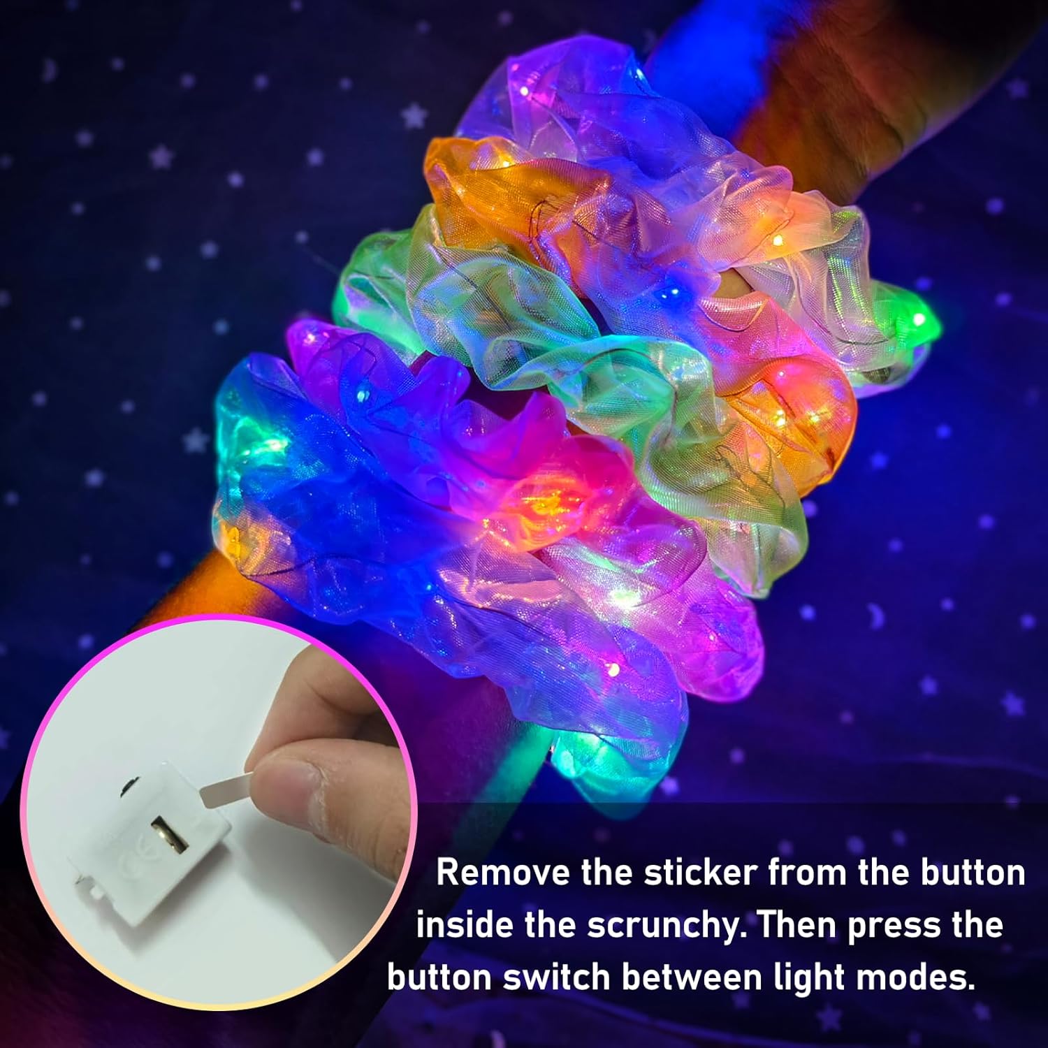 20 PCS Light up Scrunchies, 3 Glow Mode, Hair Accessories for Women, Glow in the Dark Party Supply for Festival Rave Slumber Party - Image 4