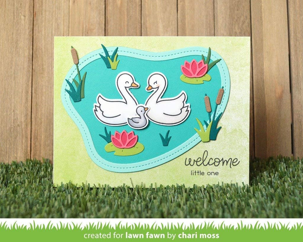 Lawn Fawn Swan Soiree 4”x6” Clear Stamp Set and Coordinating Custom Craft Die Set (LF2219, LF2220), Bundle of 2 Items