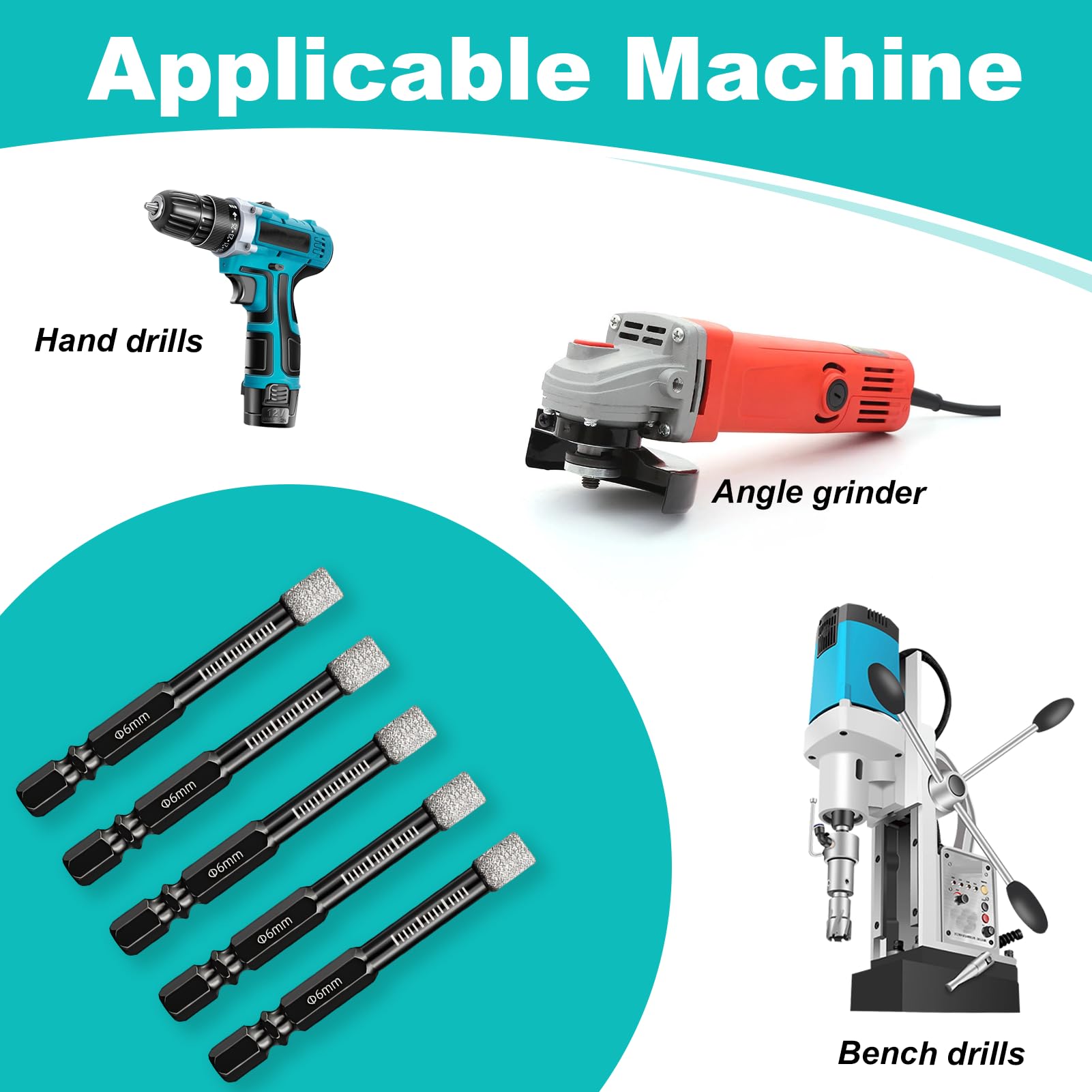 5Pcs Porcelain Tile Drill Sets, 6mm Dry Diamond Drill Bits - Image 2