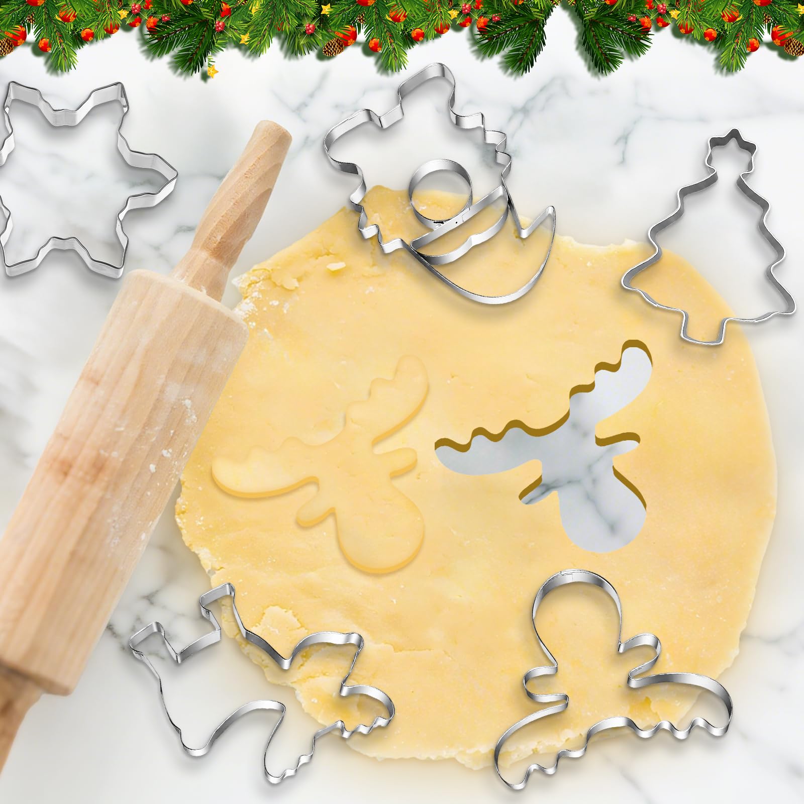 Lot De 6 Emporte-pièces De Noël En Acier Inoxydable - Grands Formats - Père Noël, Sapin, Renne, Bonhomme De Neige