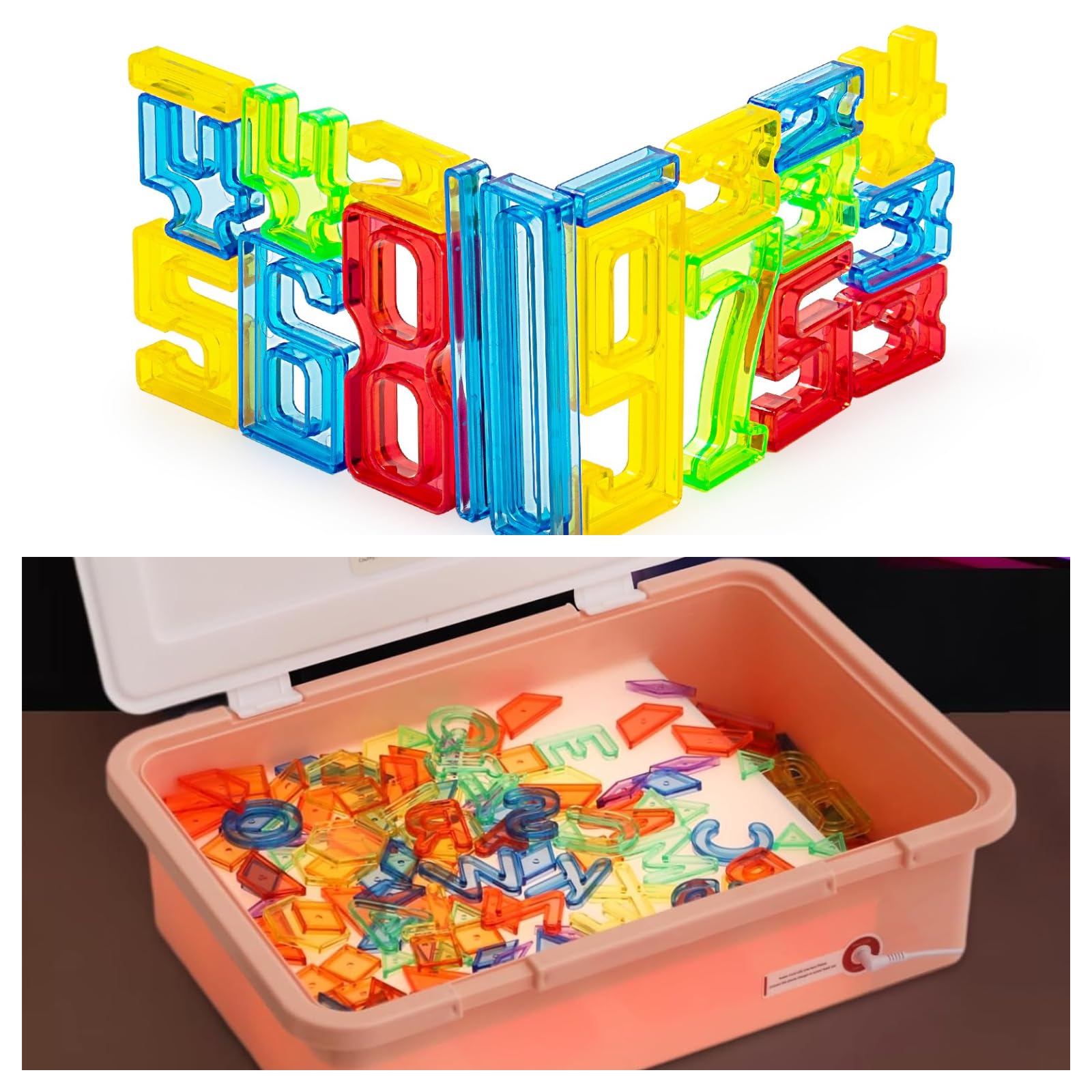 Light Table for Kids,Light Table Manipulatives Preschool,Transparent Light Table Toys | Light Table for Kids Sensory | 3 Light Modes 18"(Orange)+Translucent Number Light Table Toys 35 Pieces, 4 Colors