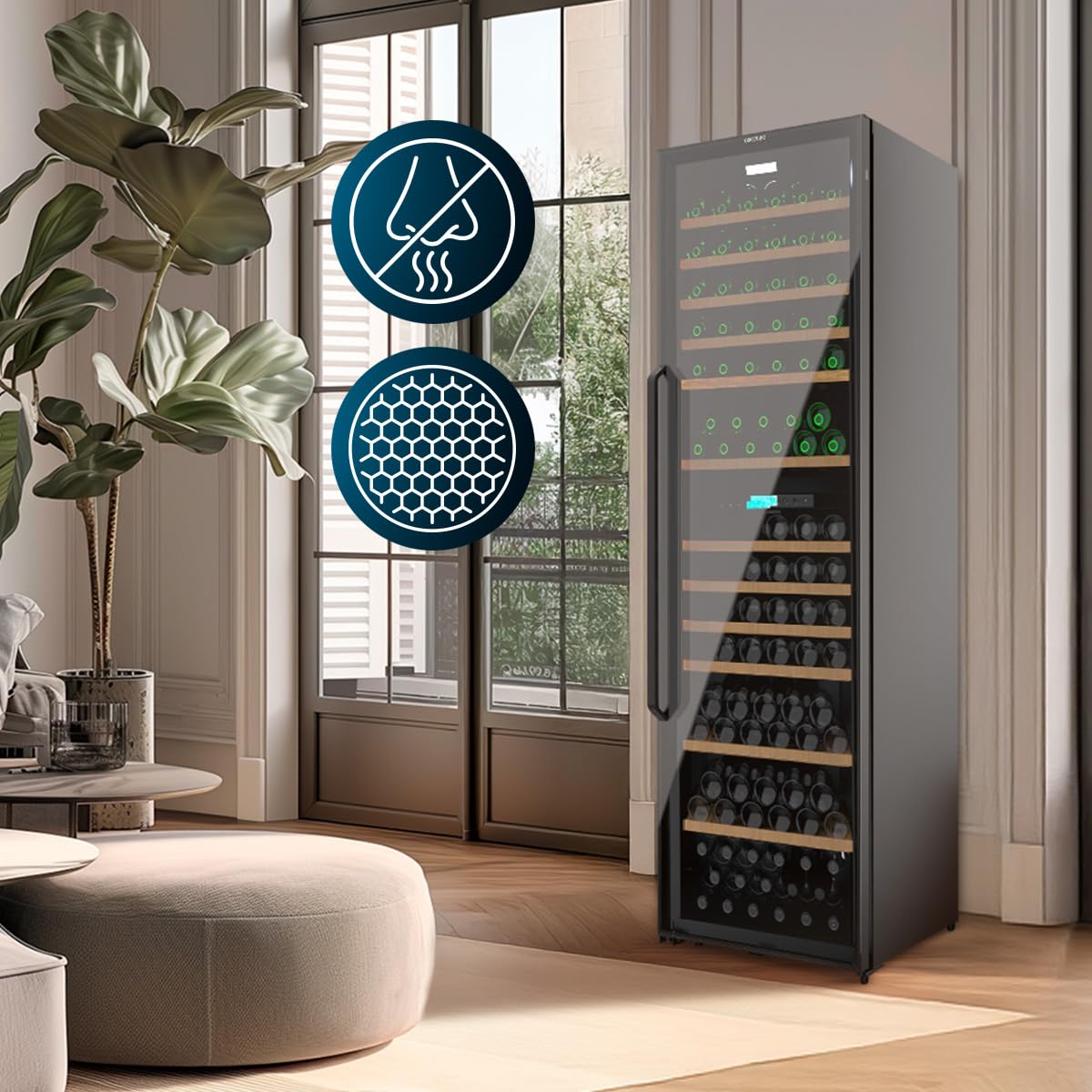 Cecotec Bolero GrandSommelier Duo 176000 Getränkekühlschrank 176 Flaschen Dual-Temperatur UV-Schutz Schwarz