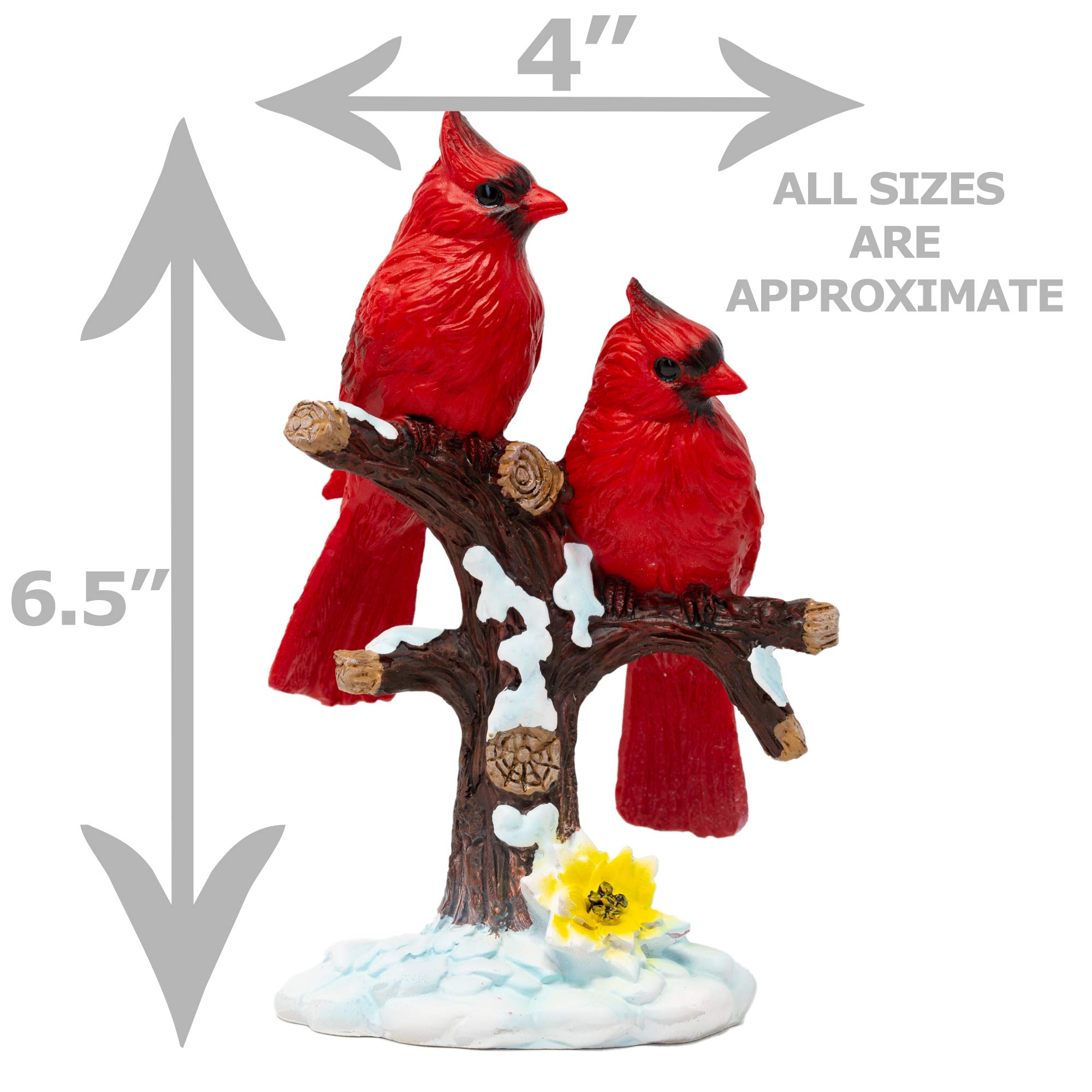 BANBERRY DESIGNS Cardinal Figurine - 2 Red Cardinals Sitting on a Snowy Tree Branch - Set of 2 Bird Statues Winter Berry and Cardinal Themed - Stands 6.5