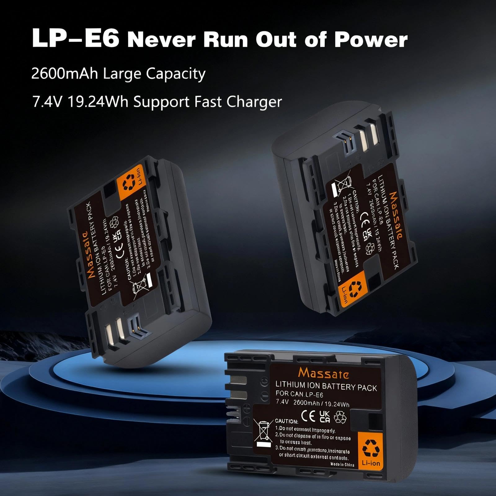 Zestaw 3 baterii 2600 mAh LP-E6 + szybka ładowarka LED PD20W — pełne ładowanie w ciągu 2,5 godziny, akumulator LP-E6 do Canon EOS 5D Mark II/III/IV, 5DS/R, 6D/6D II, 7D/7D II, 60D 70D 80D 90D