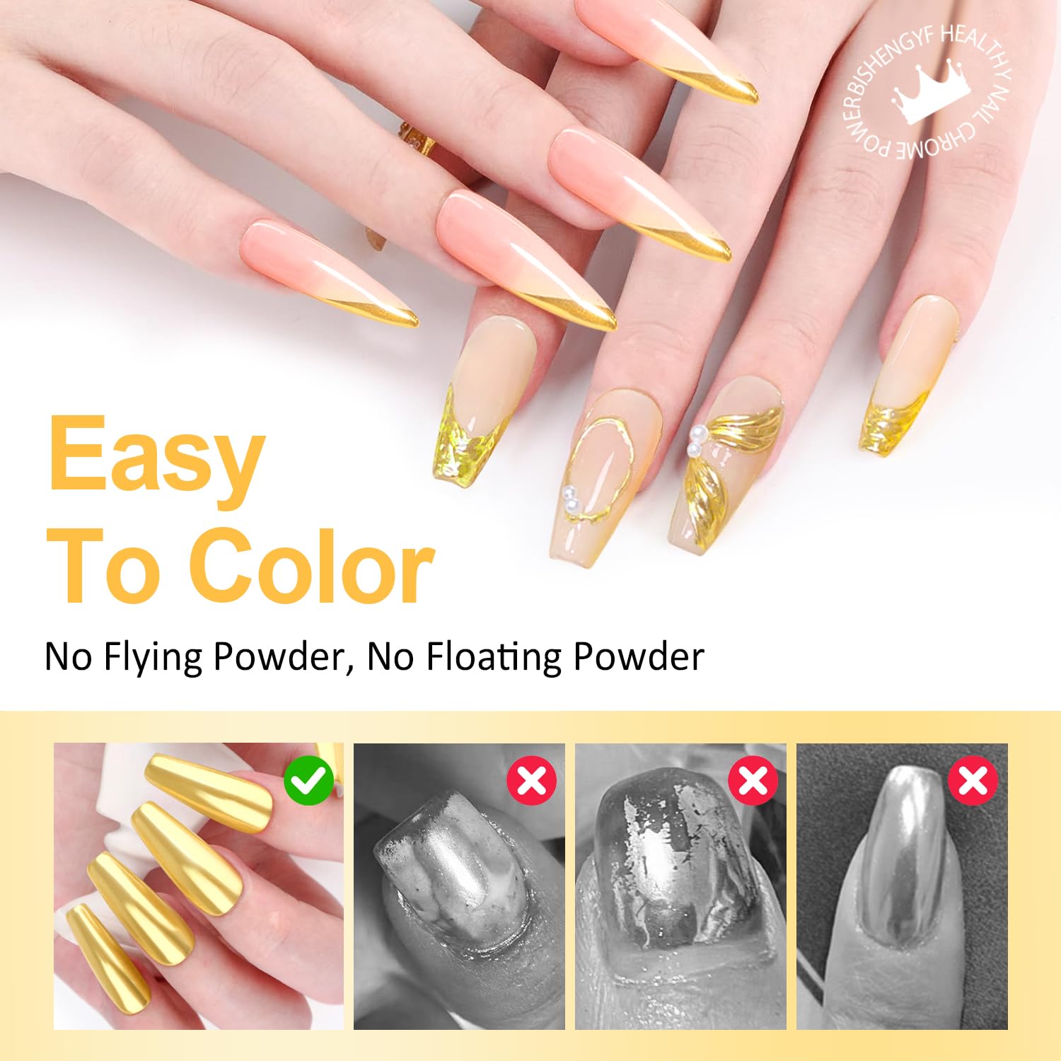 BISHENGYF Gold Chrome Nail Powder, Metallic Holo Nail Chrome Powder - Image 4