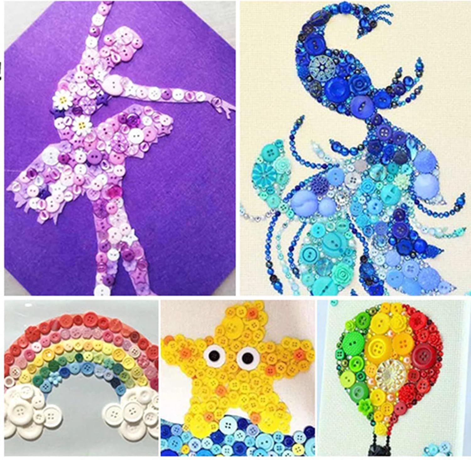 Kovolala 600-800 PCS Various Size Buttons for Crafts Various Shapes Color Sewing Craft Kids Handmade Button Painting DIY Ornament with 60" Long Soft Ruler : Everything Else