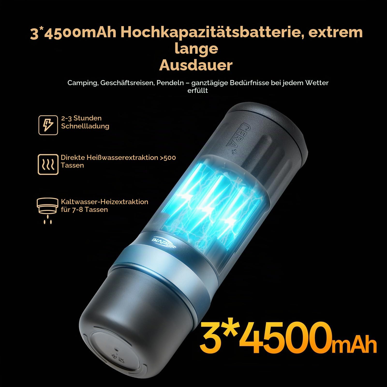 IKAPE KAPO K2 Pro Tragbare Espressomaschine mit Bluetooth-App-Verbindung und 58-mm-Siebträger bodenlos, elektrische Kaffeemaschine mit 20 Bar Druck, für Zuhause, Reisen und Camping