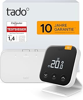 tado° Kabelloses Smartes Thermostat X – Starter Kit mit Standfuß, kompatibel mit den meisten Boiler und Wärmepumpen (Relay oder OpenTherm), Steuerung über App und Smart Speaker (Alexa, Siri, Google)