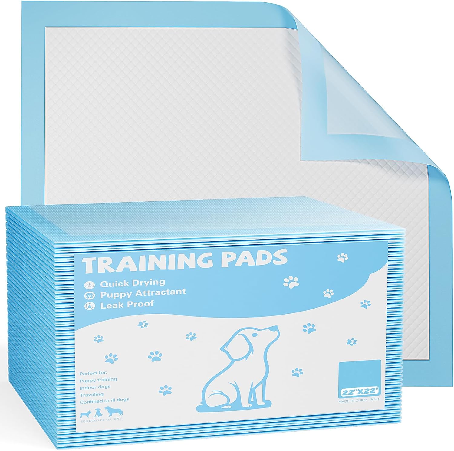 Puppy Pads 21.98"x21.98" Regular Size, 150 Count Dog Pee Pads for Potty Training, 6-Layer Ultra Absorbent Leak-Proof Training Pads with Quick-Dry Surface