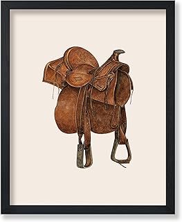Poster Master Vintage Leather Saddle Poster - Retro Cowboy Print - Saddle Art - Horse Riding Art - Western Art - Equestrian Art - Rustic Art - Living Room or Farmhouse Decor - 8x10 UNFRAMED Wall Art