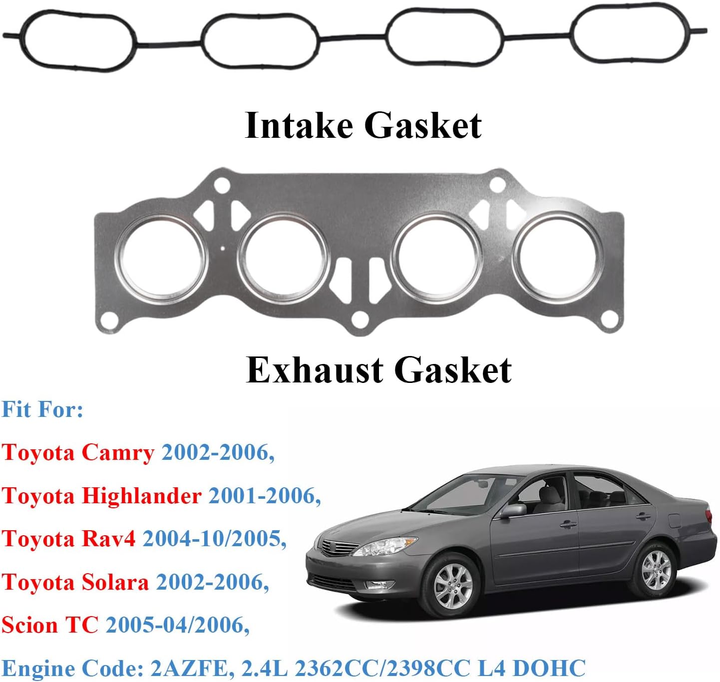 Head Gasket Set with Cylinder Head Bolts Compatible with 2001-2006 Toyota Camry Highlander Rav4 Solara & Scion tC 2.4L L4 – Replaces HS26232PT ES71183 – 2AZ-FE Engine Gasket Kit