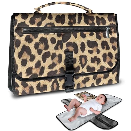 Cambiador portátil, cambiador de pañales de leopardo para recién nacidos, niñas y niños, con bolsillo de toallitas inteligentes, cambiador plegable