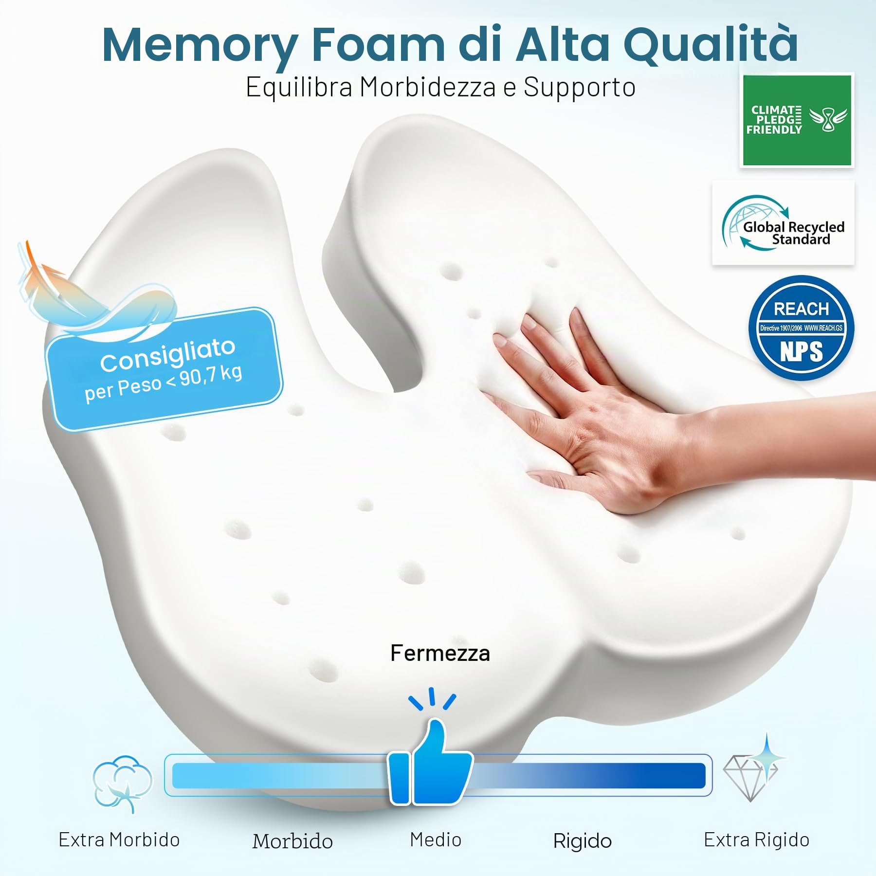 POOTACK Cuscino nero con bordo blu e maniglia per il trasporto, cuscino in memory foam per sedie da ufficio, antiscivolo e traspirante, portatile per sedili auto, sedie a rotelle e sedie da gioco