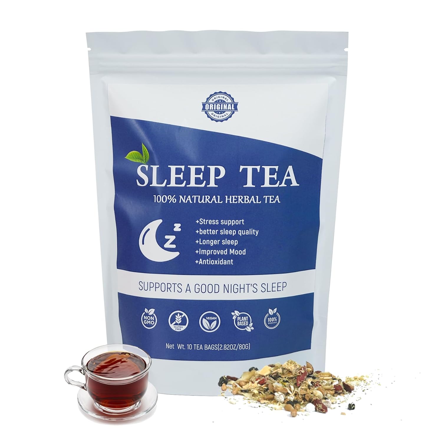 Laicuherb Chamomile Sleep Tea, 10 Bedtime Tea Bags for a Good Sleep and Bedtime, 9 in 1 Herbal Sleepytime Tea with Chamomile Flowers, Calming Lavender, Relaxation Self Care Gifts for Women