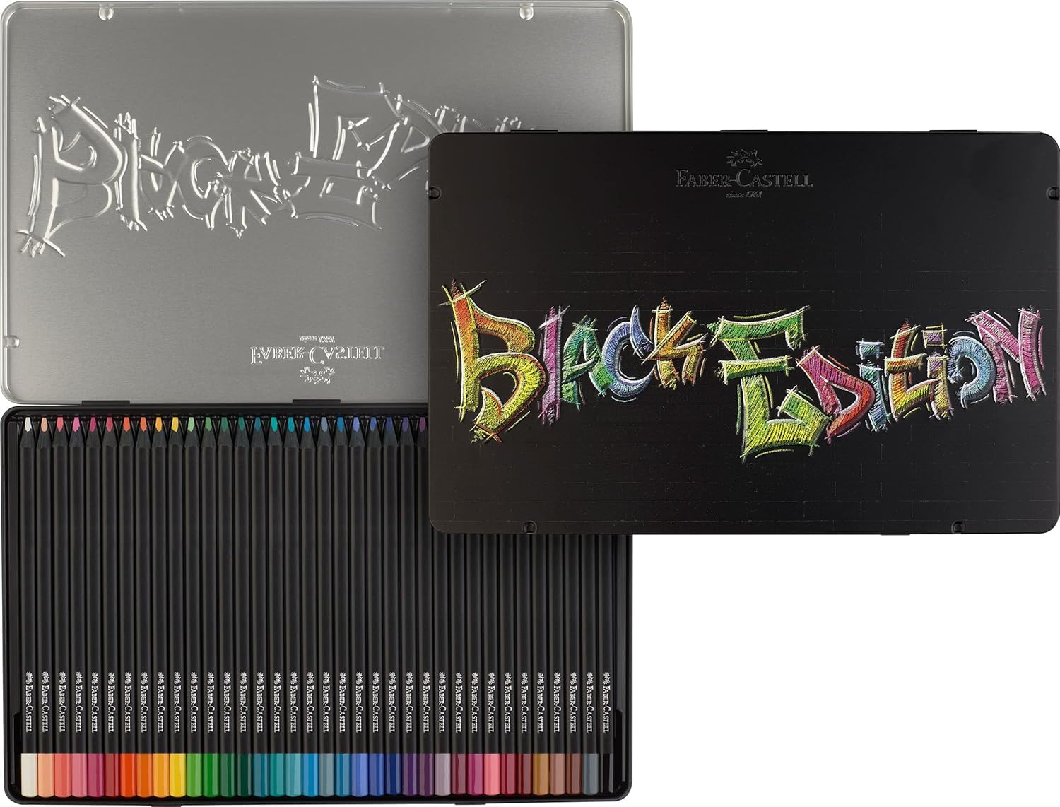 Faber-Castell Black Edition 36 Matite Colorate, Astuccio in Metallo, Resistenti, Impugnatura Ergonomica
